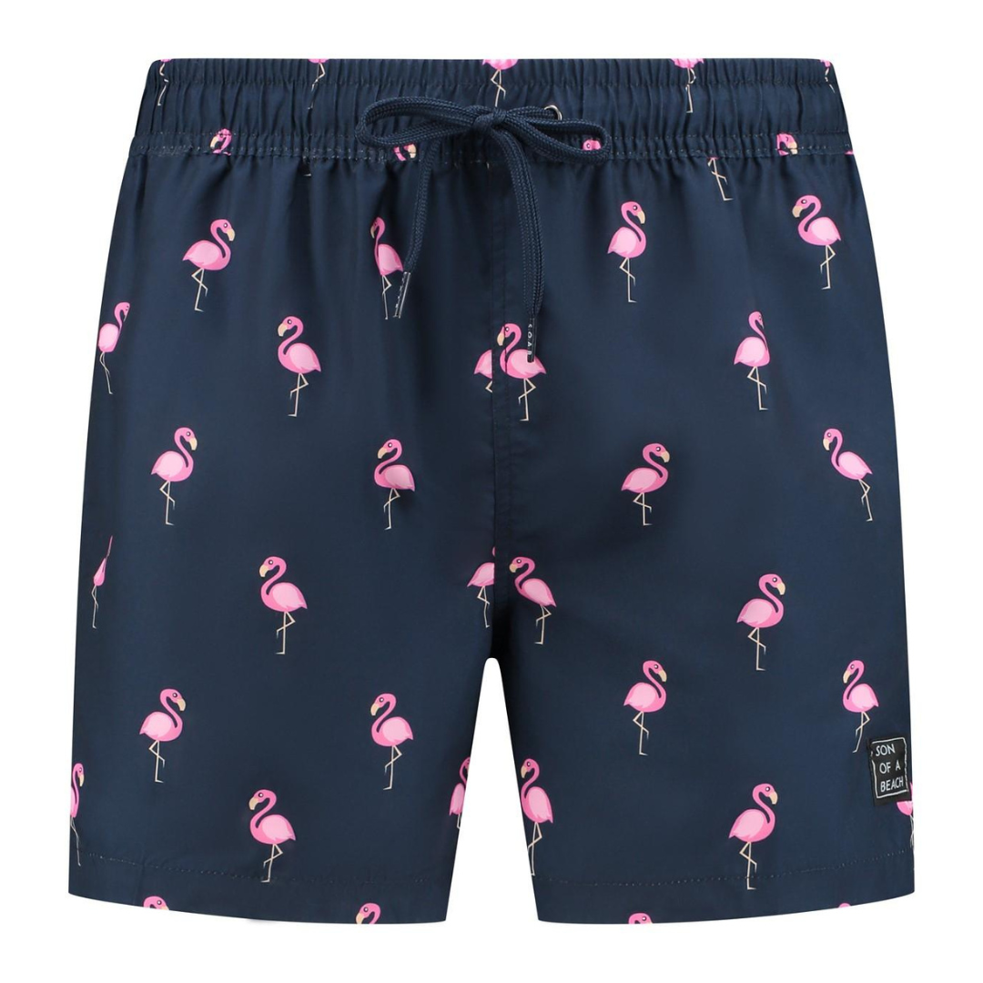 Flamingo, Blau, Badeshorts für Jungen