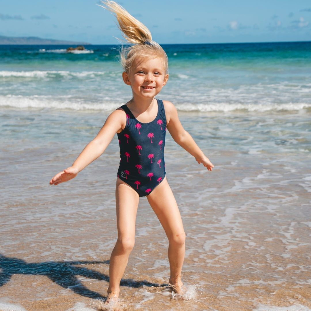 Palm tree, Blue, Mother and daughter swimwear