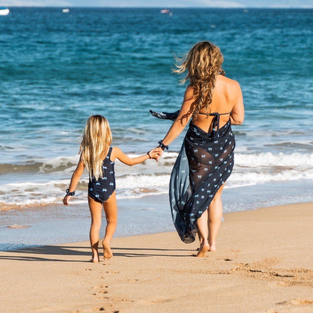 Crab, Blue, Mother and daughter swimwear