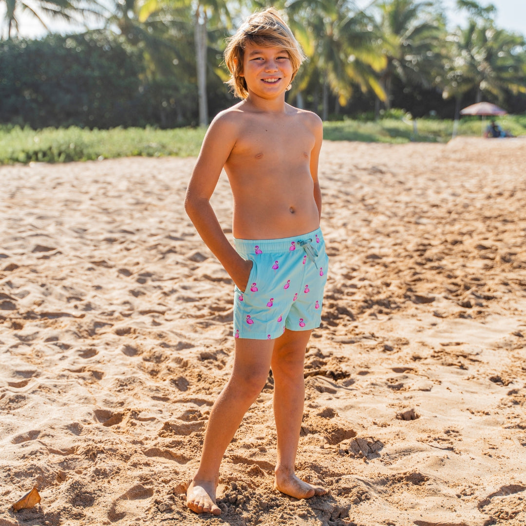 Flamingo, Grün, Badehose für Jungen