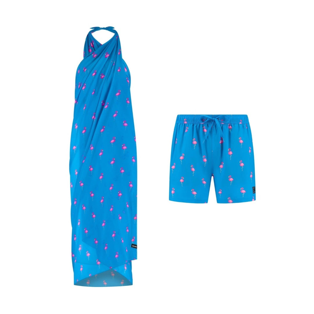 Flamingo, Royal Blue, Mother and son swimwear