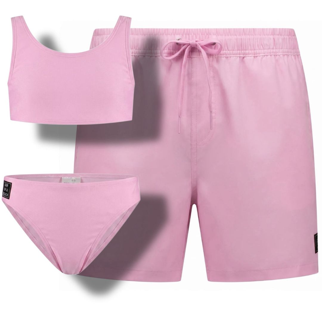 Solid, Pink, Father and daughter swim trunks/bikini 