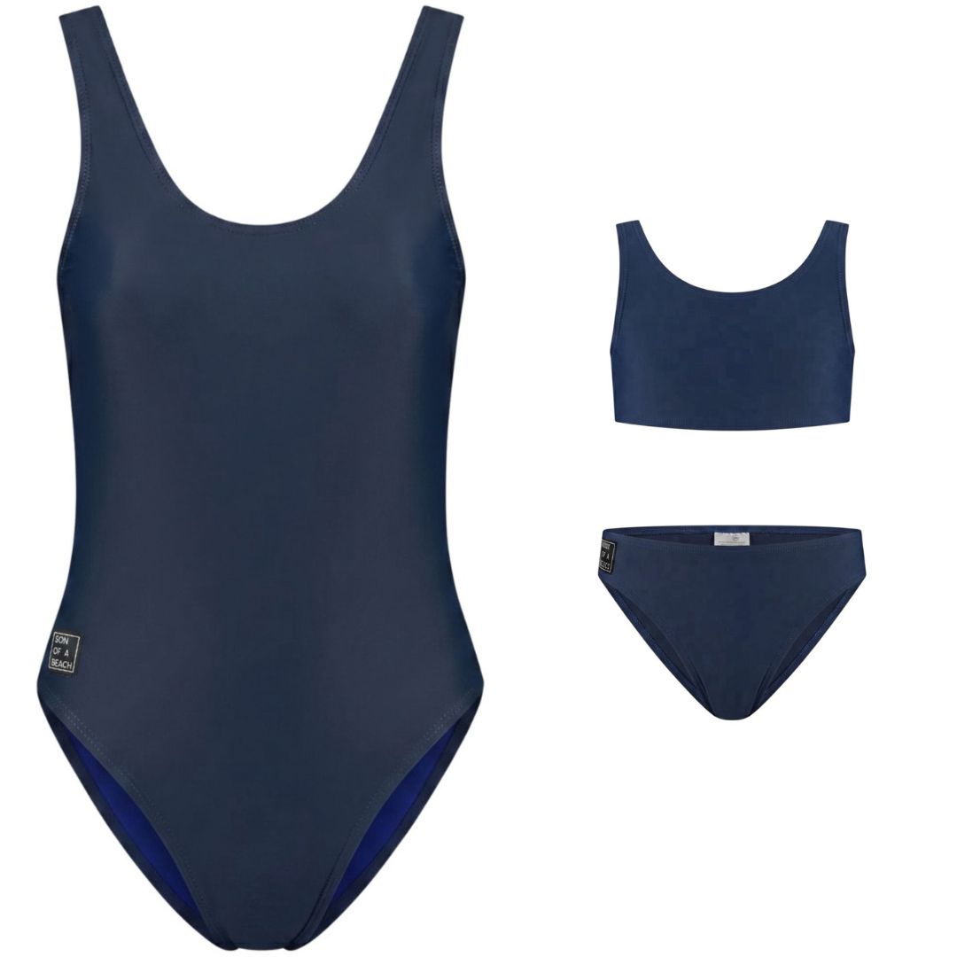 Solid, Blau, Mutter & Tochter Badeanzug / Bikini