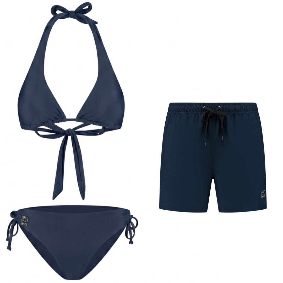 Solid, Blau, Mutter und Sohn Bikini/Badehose