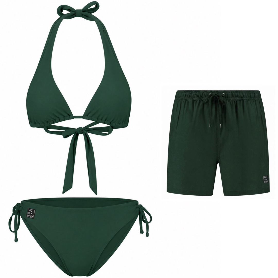Solid, Grün, Mutter und Sohn Bikini/Badehose