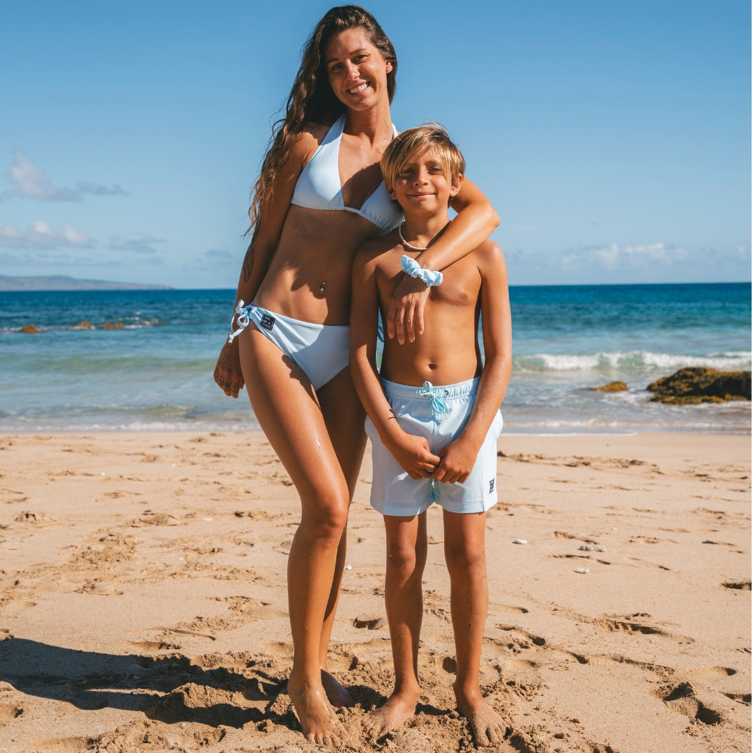 Einfarbig, Hellblau, Mutter und Sohn Bikini/Badehose