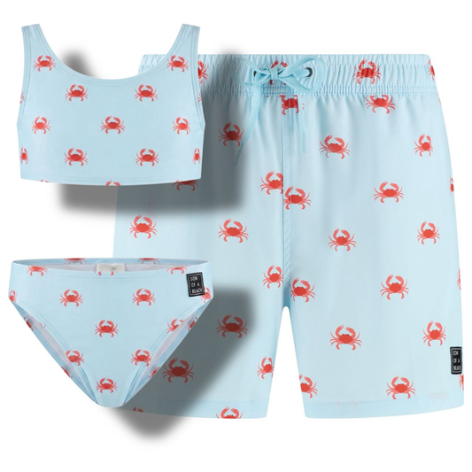 Crab, Hellblau, Badehosen/Bikini für Vater und Tochter