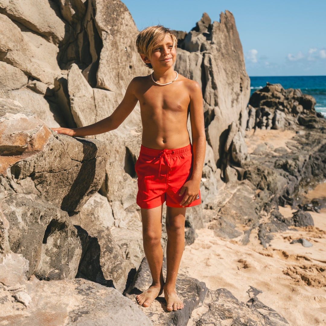 Solid, Red, Mother and son swimsuit/swimming trunks