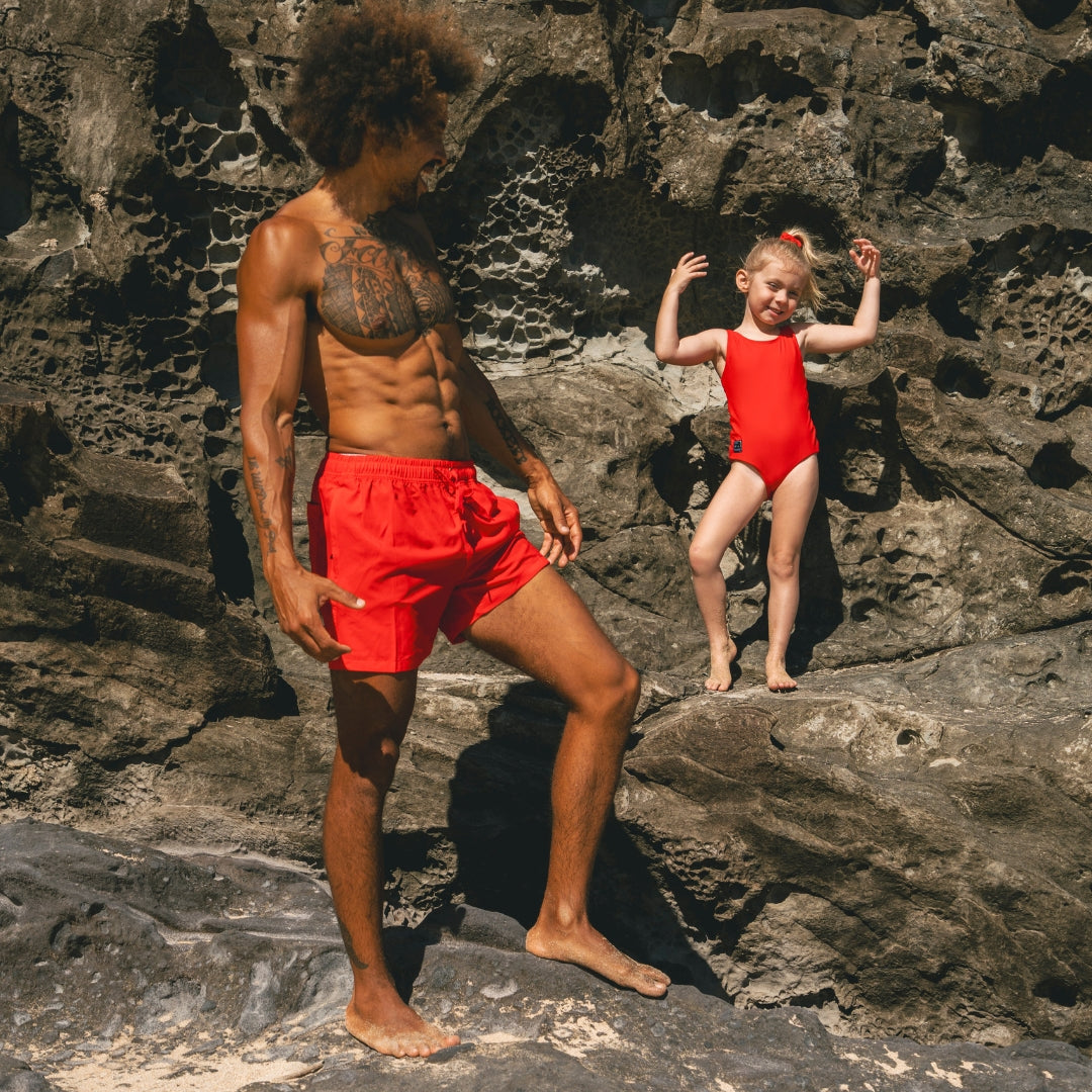 Solid, Red, Father and daughter swimwear