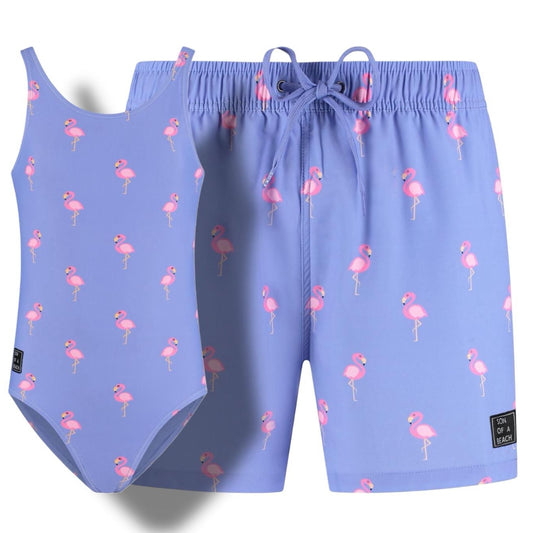 Flamingo, Lila, Bademode für Vater und Tochter