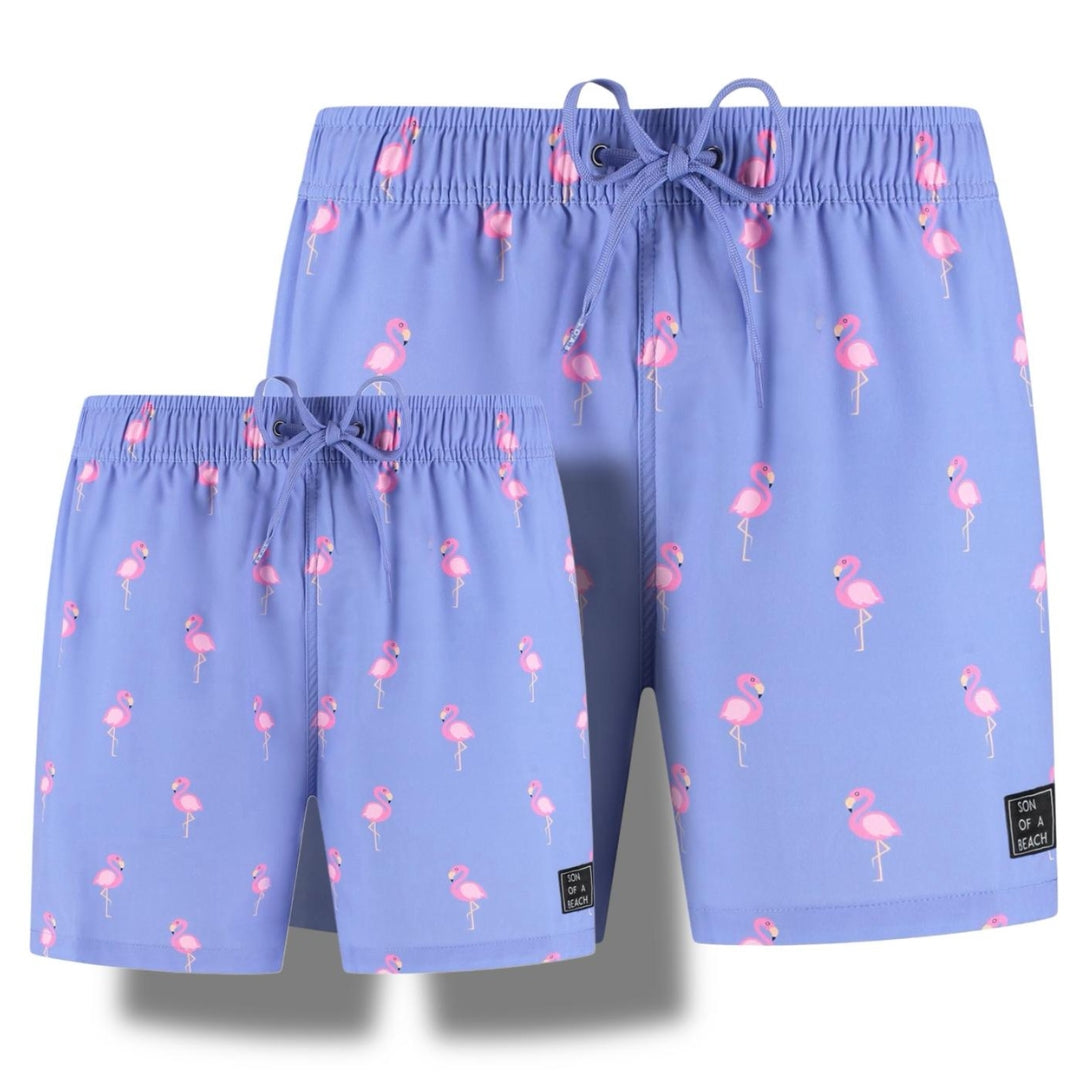 Flamingo, Lila, Vater und Sohn Badehose