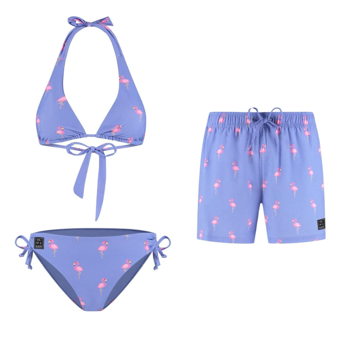 Flamingo, Lila, Mutter und Sohn Bikini/Badehose