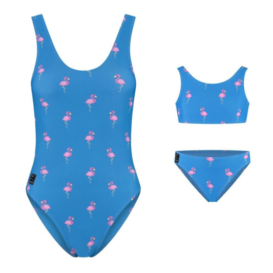 Flamingo, Royal Blue, Mother and daughter swimsuit