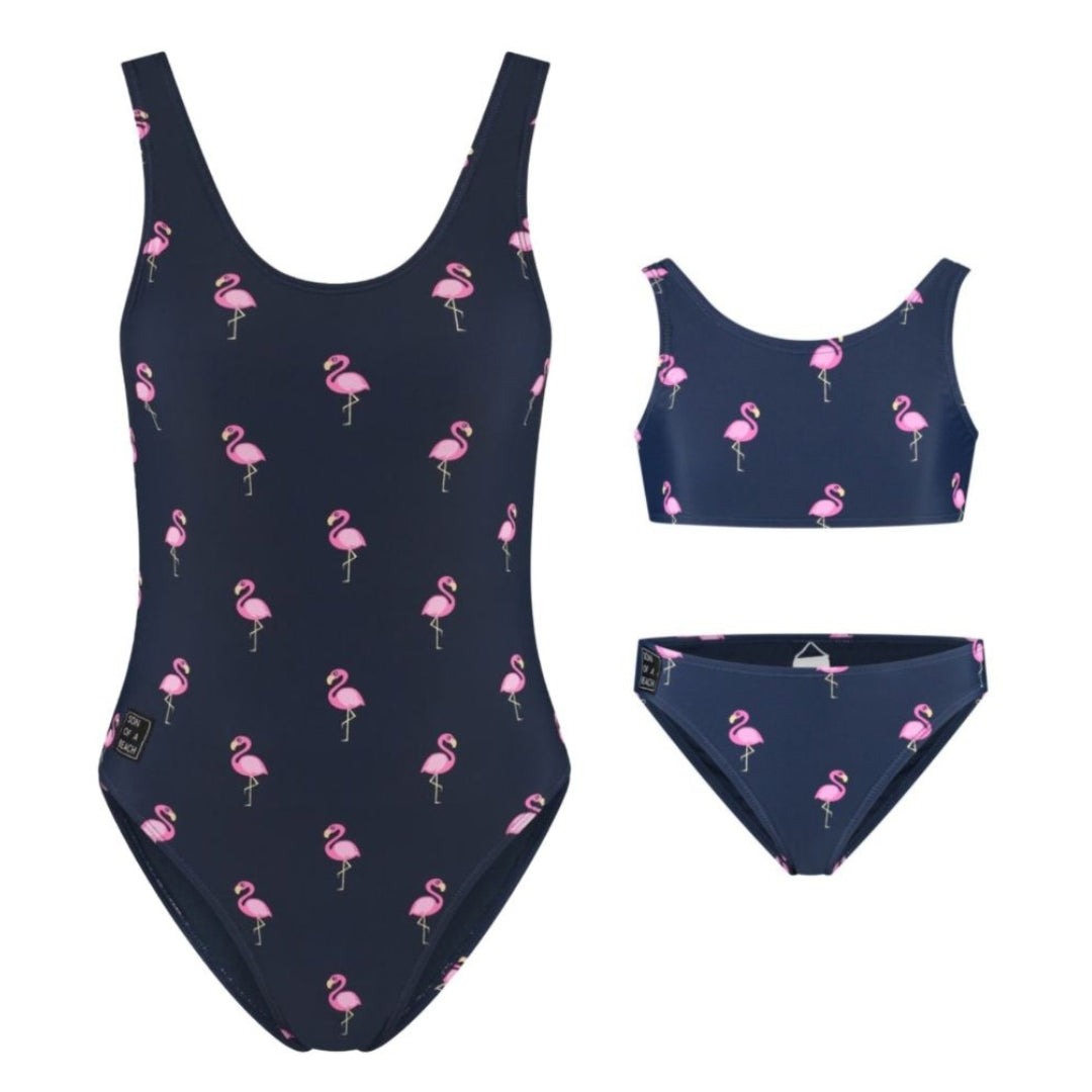 Flamingo, Blau, Mutter und Tochter Badeanzug
