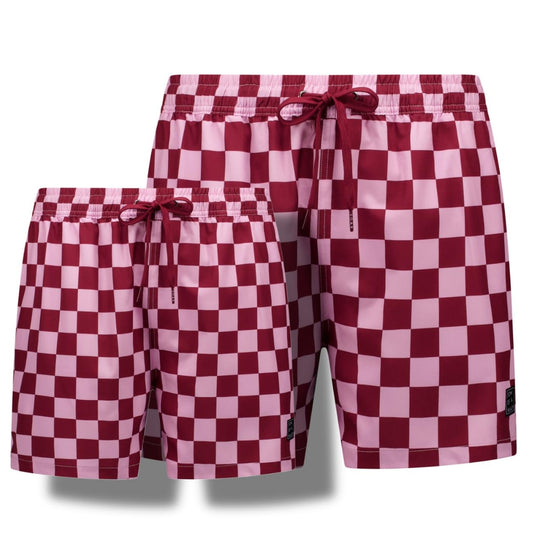 Check, Red, Father and son swim shorts