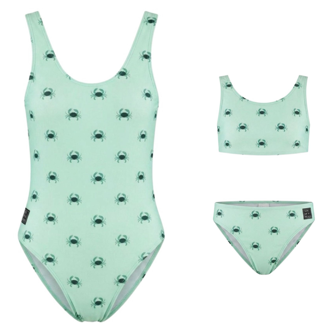 Krabbe, Grün, Mutter & Tochter Badeanzug / Bikini