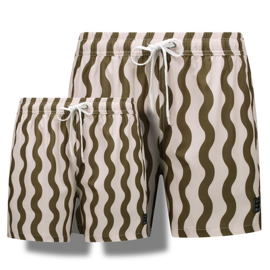 Striped, Wavy Green, Father and Son swim shorts