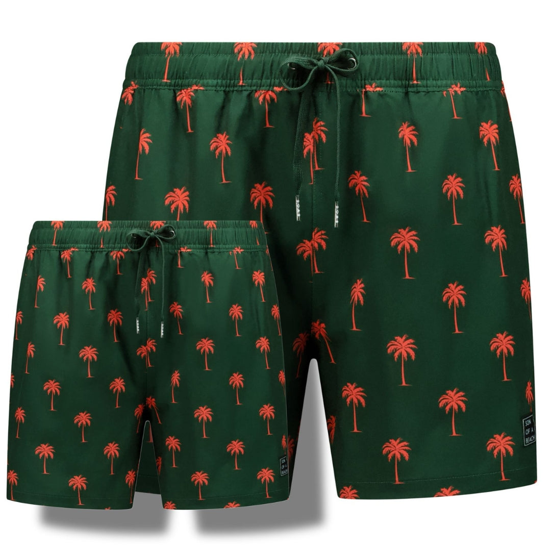 Palm tree, Dark green, Father and son swim shorts