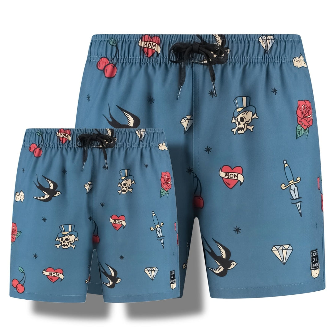 Tattoo, Blue, Father and son swim shorts