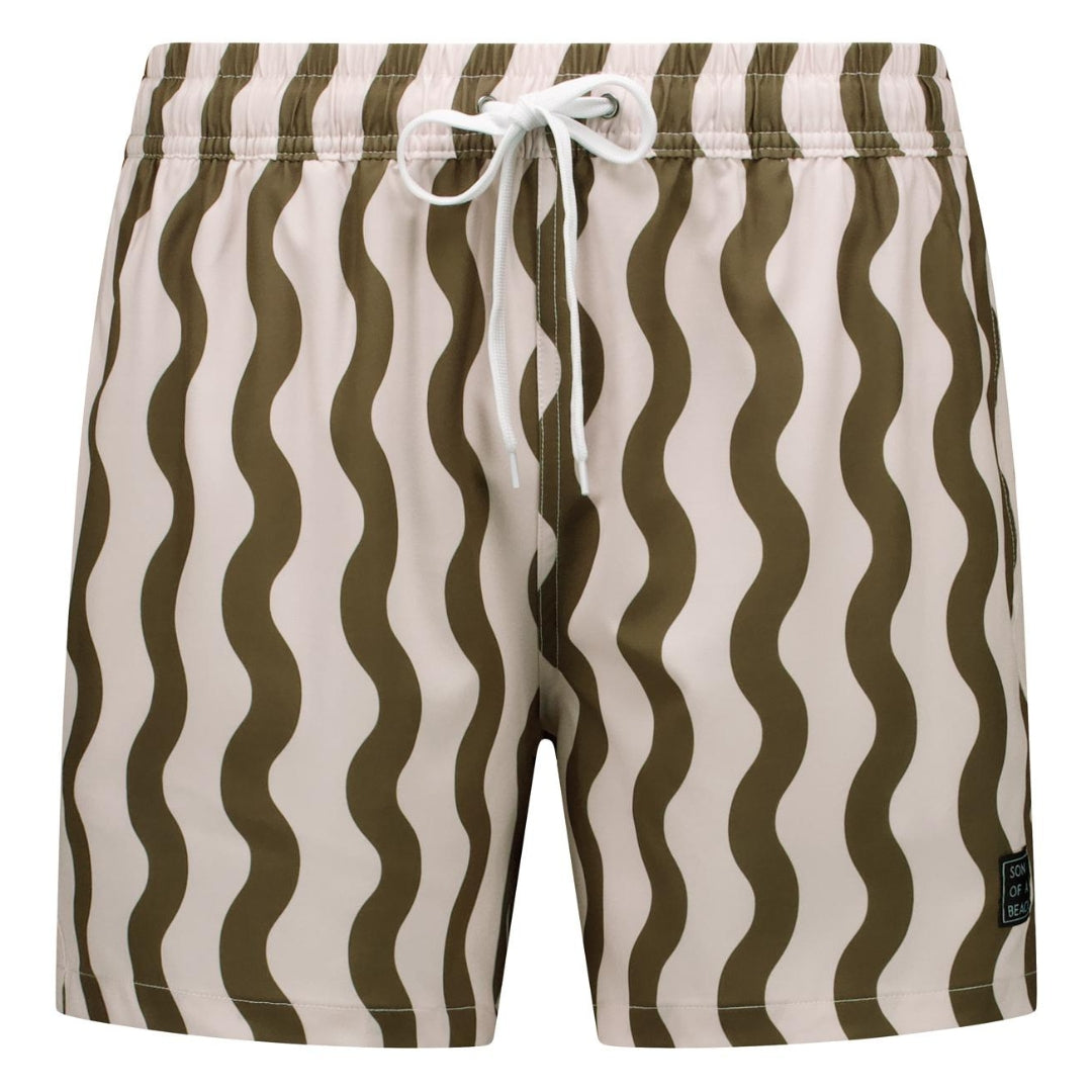 Striped, Wavy Green, Boys Swim Trunks