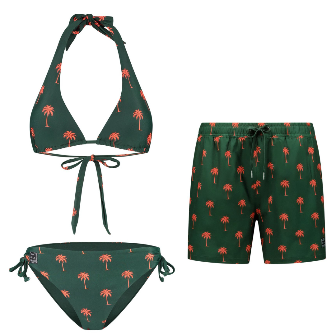 Palme, Dunkelgrün, Bikini/Badehose für Mutter und Sohn