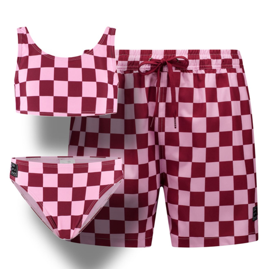 Kariert, Rot, Badehose/Bikini für Vater und Tochter