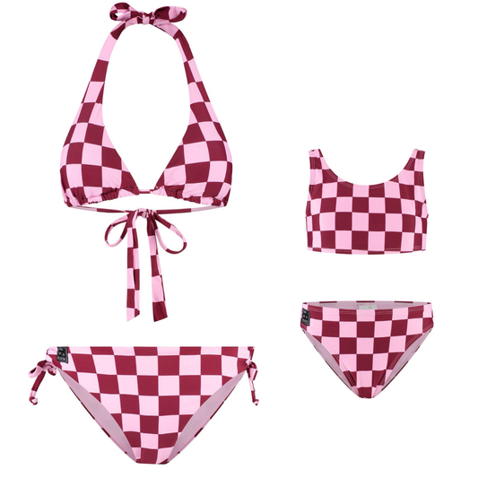 Check, Red, Mother and daughter bikinis