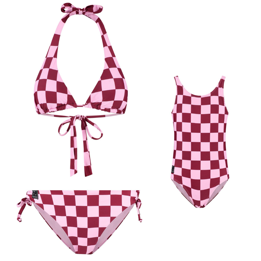Kariert, Rot, Bikini/Badeanzug für Mutter und Tochter