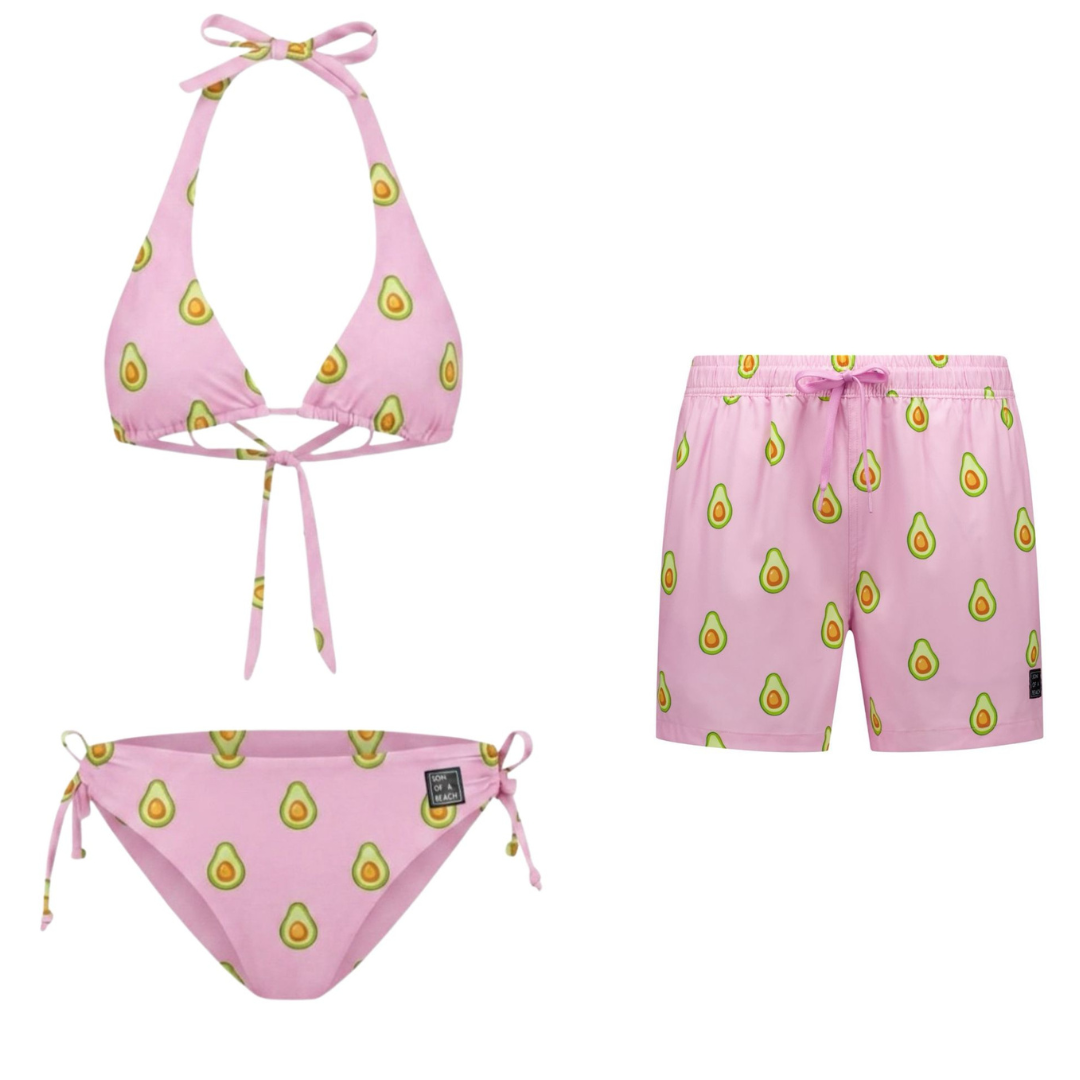 Avocado, rosa, Mutter und Sohn Bikini/Badehose