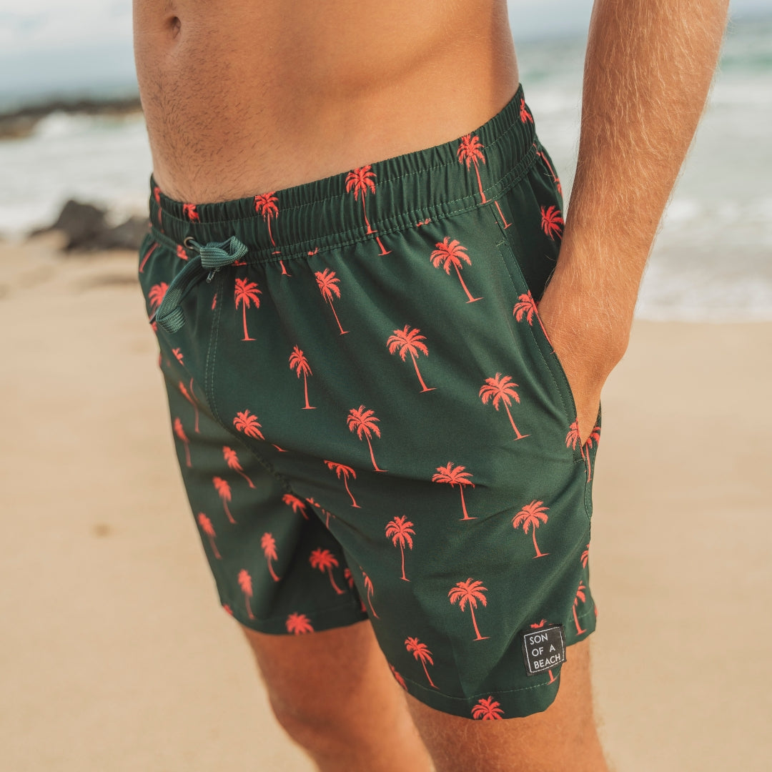 Palme, Grün, Badehose für Herren