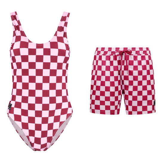 Kariert, Rot, Badeanzug/Badehose für Mutter und Sohn