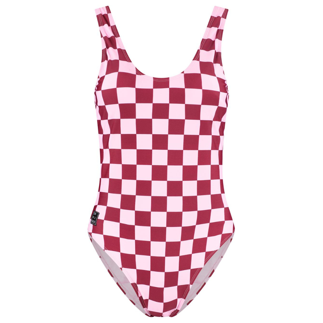 Kariert, Rot, Damen Badeanzug