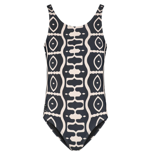 Abstract, Black, Girls swimsuit