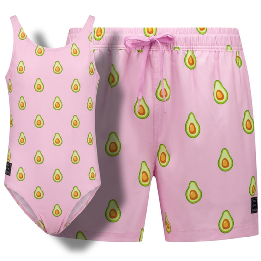 Avocado, rosa, Badebekleidung für Vater und Tochter