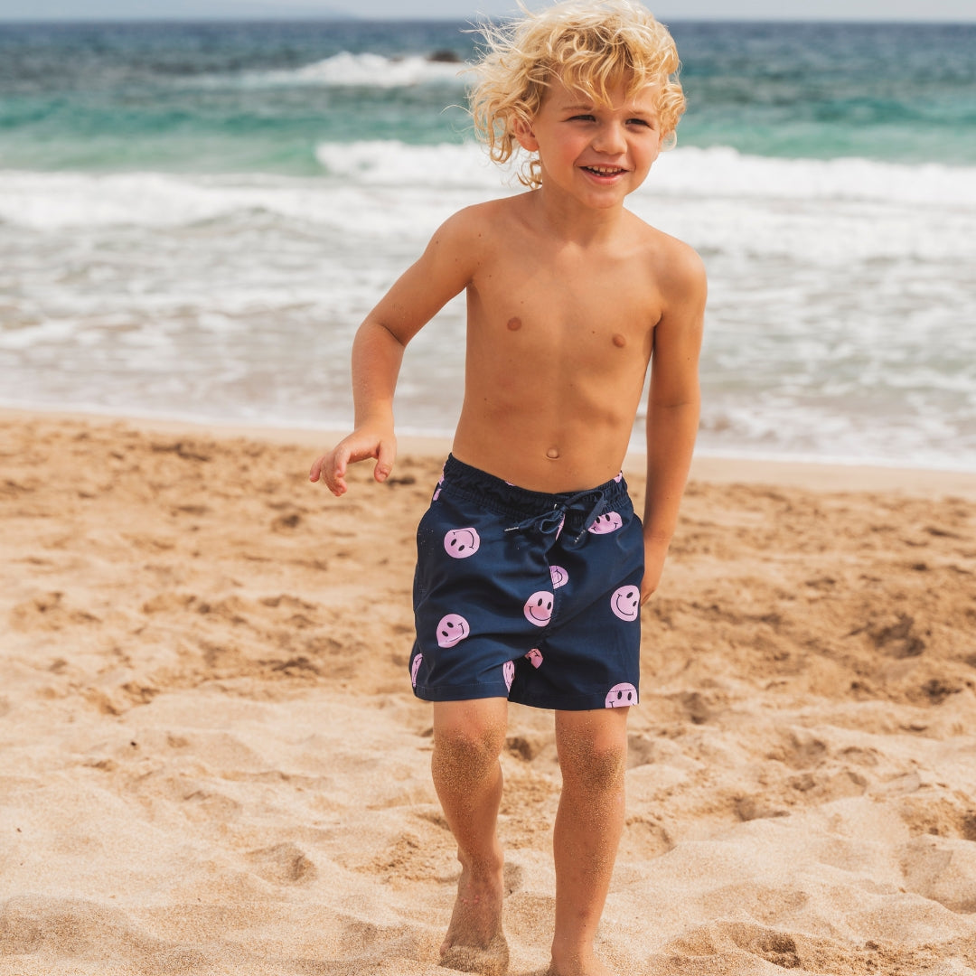 Smiley, Blau, Mutter und Sohn im Bikini/Badehose