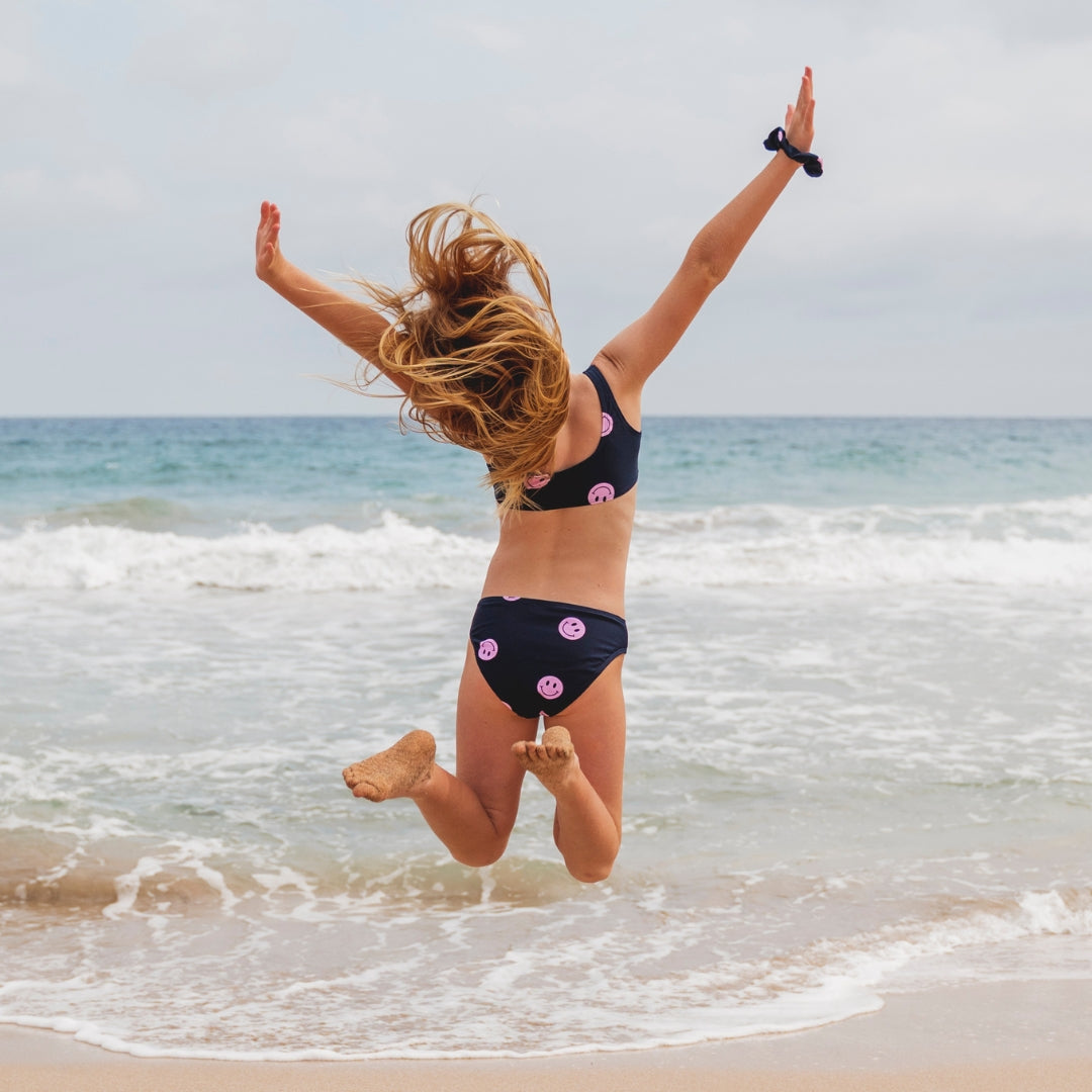 Smiley, Blue, Girls swimsuit