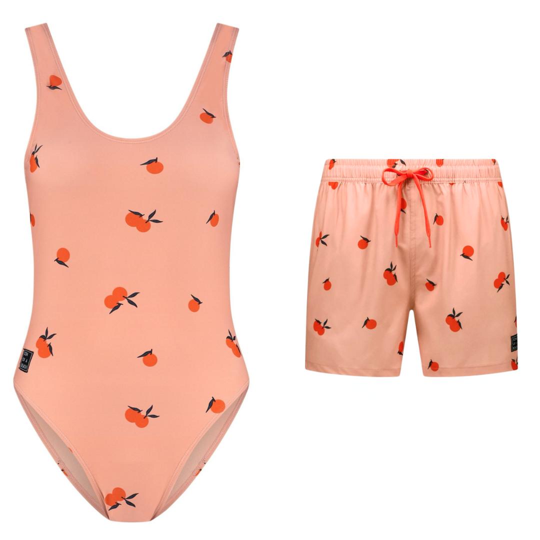 Orange, Orange, Mutter und Sohn Badeanzug/Badehose