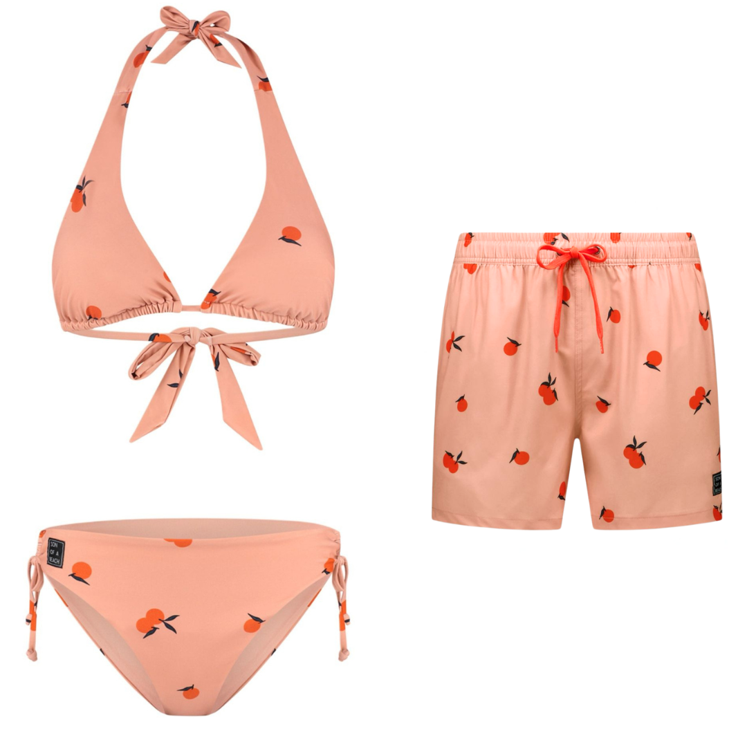 Orange, Orange, Mutter und Sohn Bikini/Badehose