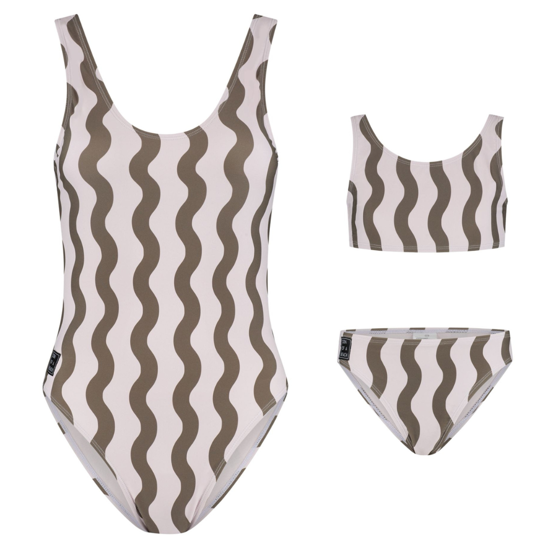 Striped, Wavy Green, Mother and Daughter Swimsuit/Bikini