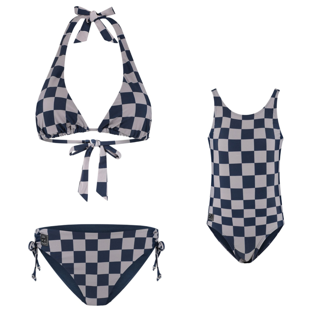 Kariert, Blau, Mutter-Tochter-Bikini/Badeanzug