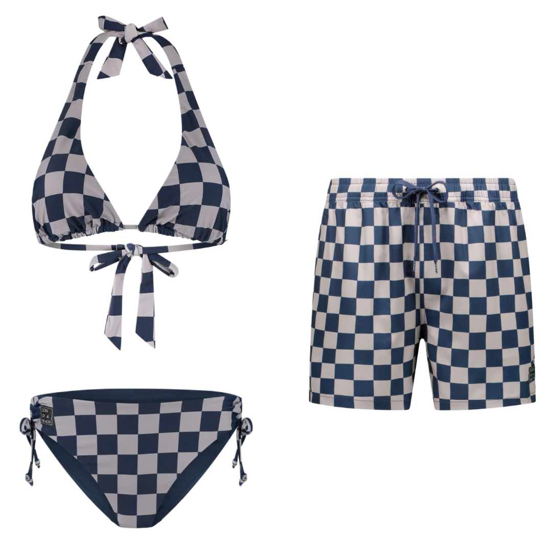 Check, Blue, Mother and son bikini/swim trunks