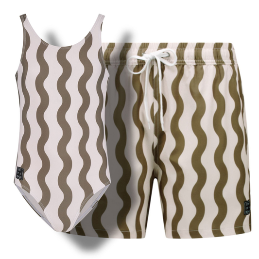 Striped, Wavy Green, Father and Daughter Swimwear