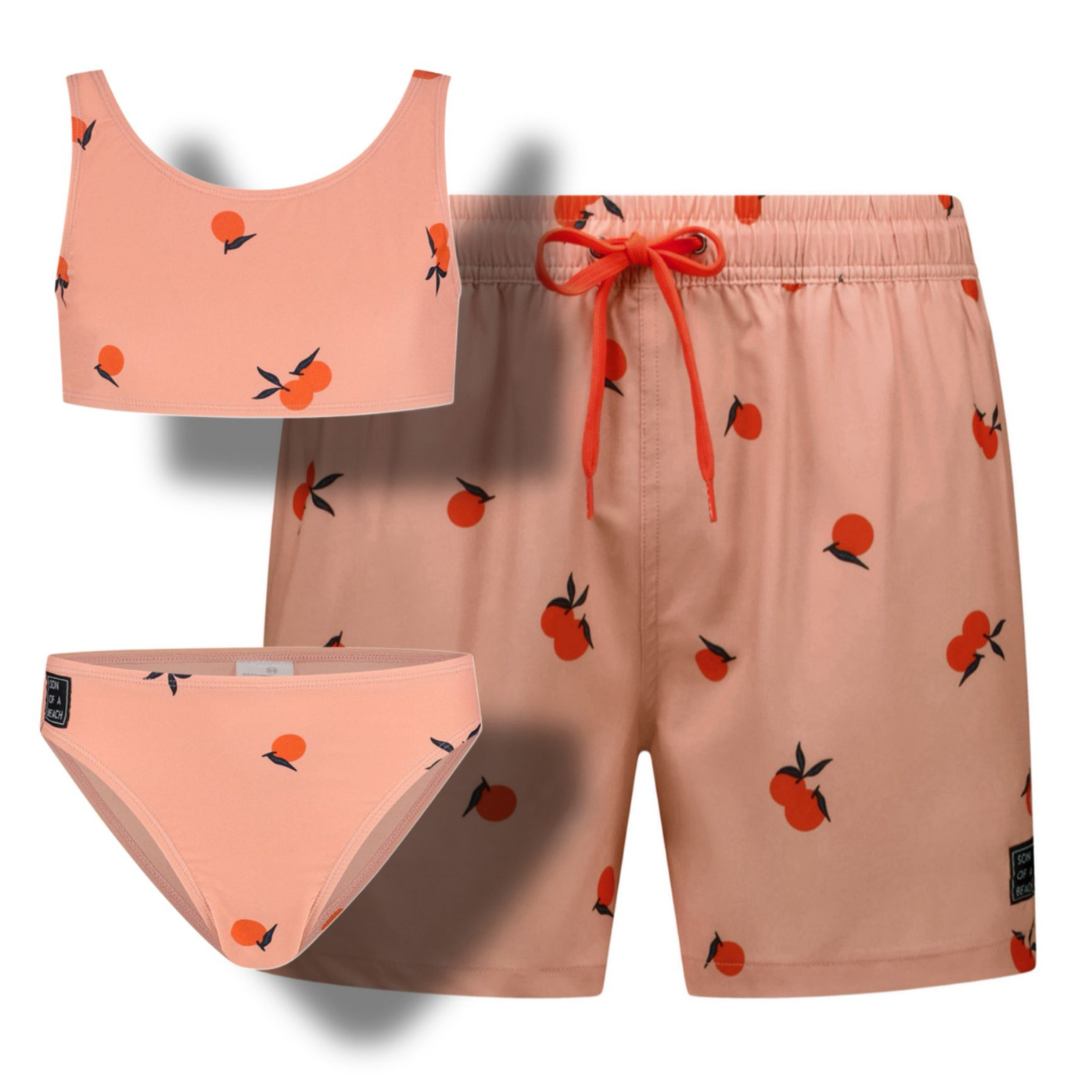Orange, Orange, Badehosen/Bikini für Vater und Tochter