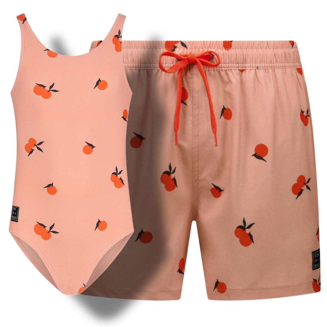 Orange, Orange, Badebekleidung für Vater und Tochter