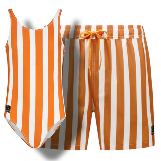 Striped, Brown, Father and daughter swimwear