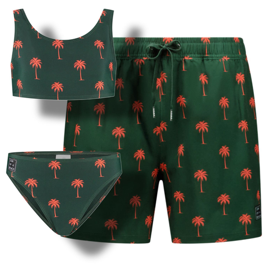 Palm tree, Dark green, Father and daughter swimsuit/bikini