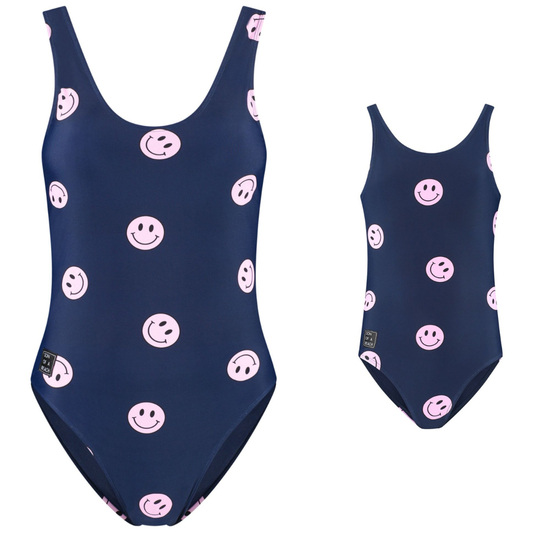 Smiley, Blue, Mother and daughter swimsuit