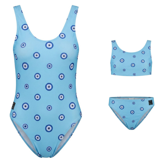Eye, Blue, Mother and daughter swimsuit/bikini