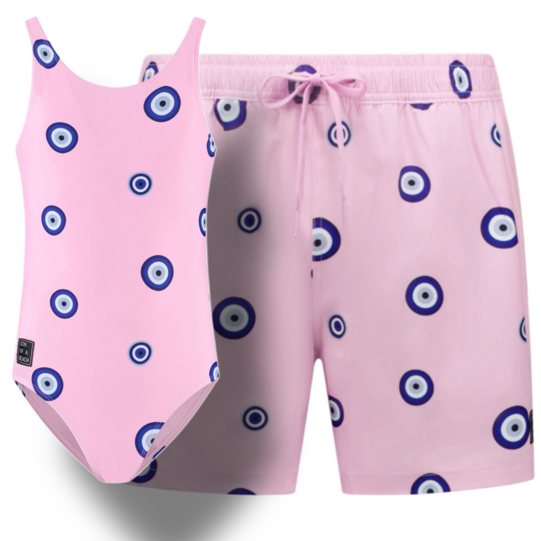 Eye, Pink, Badebekleidung für Vater und Tochter