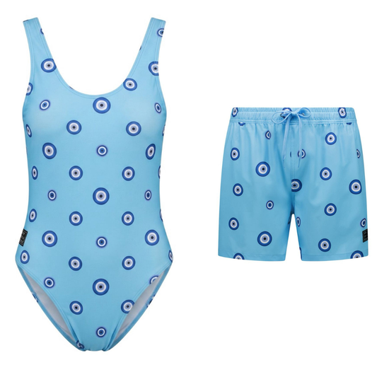 Auge, Blau, Mutter-Sohn-Badeanzug/Badehose